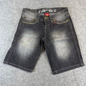 Request Bermuda Shorts Womens Size 26 Black Denim Stretch Hip Hop Grunge Y2K